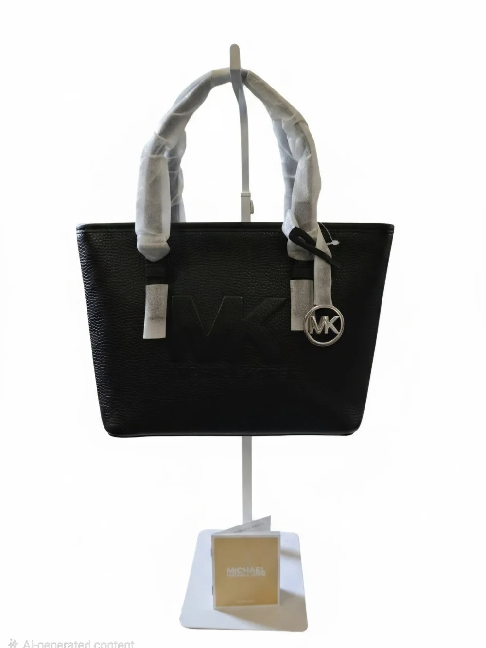 Michael Kors Black Pebbled Leather Tote with MK Logo Charm - Picture 1 of 5